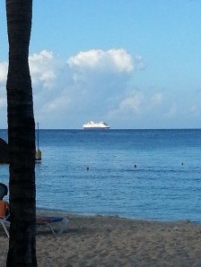 One of the many cruise ships that visits the island.