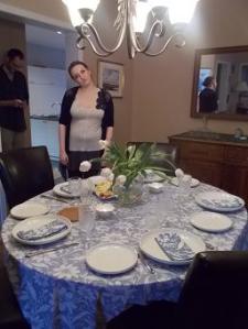 Ariane being dramatic over the table setting. Nick in the background.  It was like old times in Australia, dinner for the 5 of us.