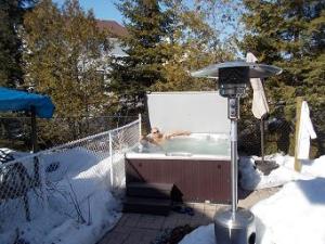 Enjoying a good soak in the hot tub.  The weather was perfect, finally!