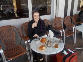 Breakfast at café outside train station at Casablanca.